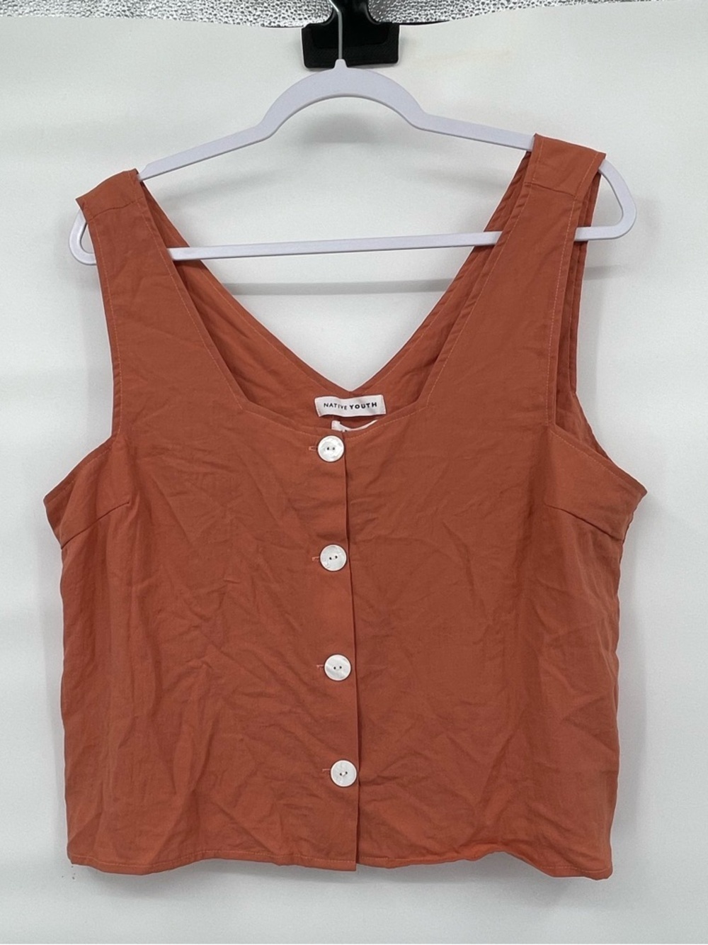 Native Youth NWT viscose blend clay red orange button blouse